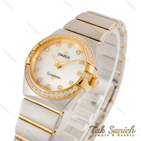 ساعت امگا کانسلیشن زنانه طلایی نقره ای نگین‌دار Omega-4378-L