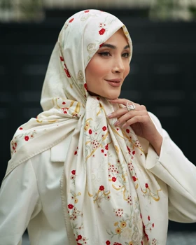 روسری ابریشم ژاکارد قواره 140 30207 (کرم)