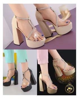 صندل زنانه مجلسی لژدار تلقی نگینی پاشنه‌بلند