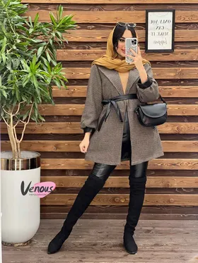 پالتو طرحدار سرآستین چرم