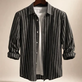 پیراهن مردانه «مشکی راه راه» – پنبه‌ای پرمیوم