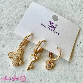 گوشواره سه تایی زنانه YSX مدل خرس و کلید طلایی رنگ کد 2998