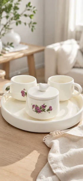 ست چای خوری فنجان و قندان دو نفره گل سرخی
