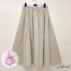 دامن لینن تمام کلوش بنددار (استخوانی)