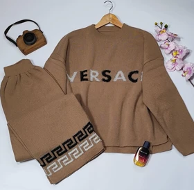 ست بلوز و شلوار بافت ورساچه کد 40185 (نسکافه ای)