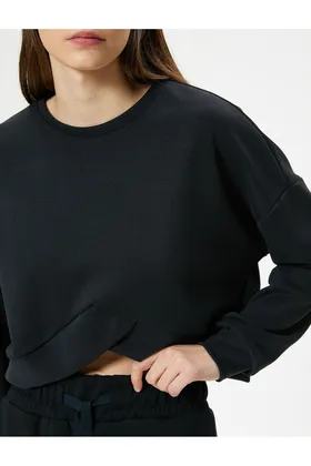سویشرت ورزشی مودال برش نامتقارن یقه بلند 4SAK10014NK