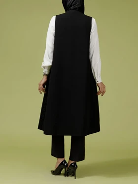 جلیقه بلند زنانه مجلسی ژاکارد طرحدار آستردار 70106