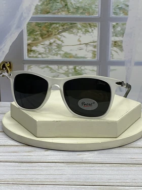 خرید عینک آفتابی پرسول مدل P6808 سایز 53 فریم سفید عدسی پلی‌کربنات UV400 پلاریزه مخصوص رانندگی