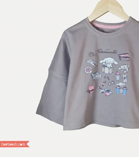 ست کراپ طوسی و شلوارک طرح کرومی