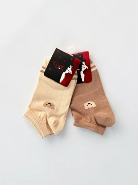 جوراب مچی نخ پنبه طرح خرس و قلب