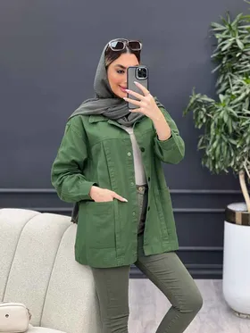 مانتو کتان دو جیب پیله دار