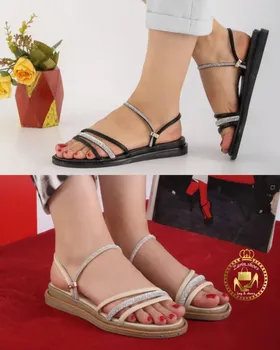 صندل زنانه سه بندی دوحالته نگینی