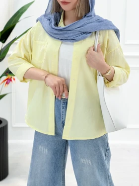شومیز زنانه جلو دکمه آیدا - لیمویی