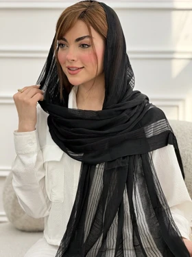 شال نخی مشکی راه راه