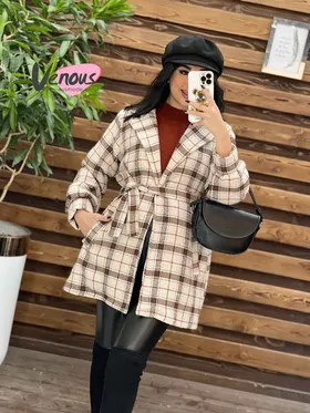 پالتو چهارخونه کمردار