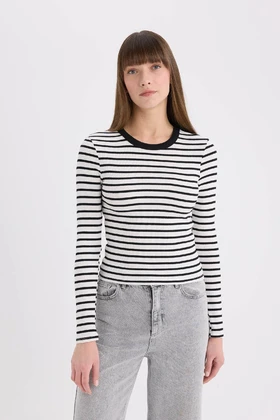 تیشرت آستین بلند یقه راه راه Slim Fit Slim Cut Crew D3754AX25SP