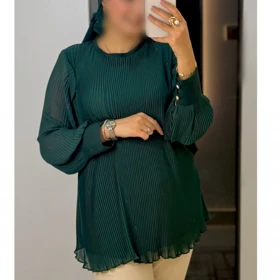 شومیز مجلسی زنانه مدل پلیسه حریر (سبزیشمی)