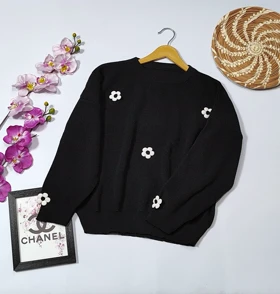 بلوز بافت گل‌دار مدل آلاله کد 40210 (مشکی)