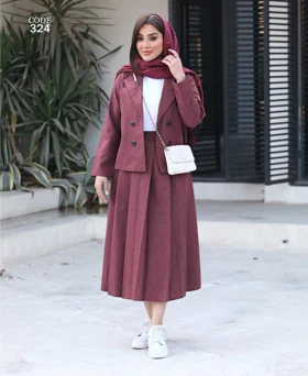 ست سه تیکه کت دامن و شومیز ( سایز بزرگ دارد)