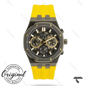 ساعت کرست مردانه 6313-4 مشکی بند رابر زرد اتوماتیک Crest-10968-G