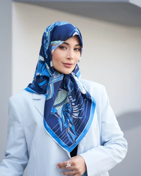 روسری ابریشم توییل دوردستدوز (قواره صد) 30174 (سرمه ای)