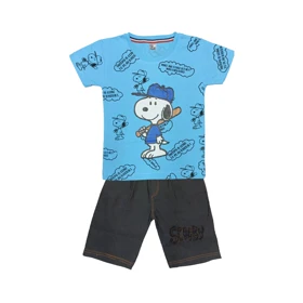 ست تیشرت آستین کوتاه و شلوارک جین پسرانه مدل اسنوپی کد 1148