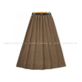 دامن مخمل کبریتی کاکائویی قد 90 با کمربند کد ( 111 )