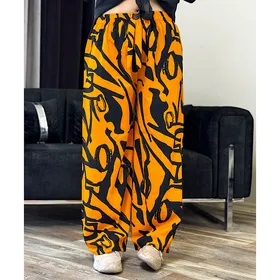 شلوار بگ دخترانه پارچه ای طرحدار کراش