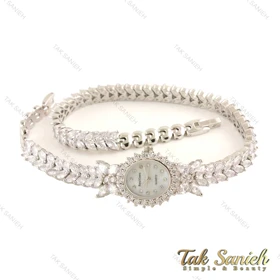 ساعت رویال کرون زنانه مجلسی فول نگین نقره ای دو دور Royal-4499-L