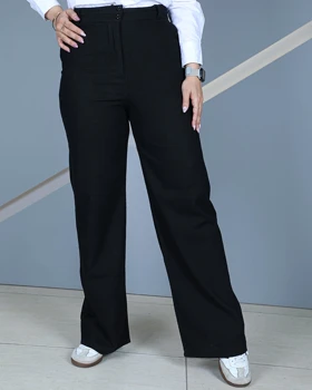 شلوار بگ لینن مشکی زنانه قد 108 سایز 40 تا 52 Black Linen Baggy Pants کد 90300