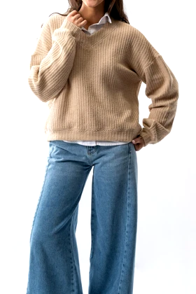 تیشرت آستین بلند بافت یقه هفت زنانه