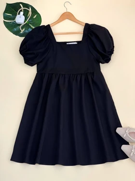 پیراهن آستین پف سفید/مشکی کد 1837