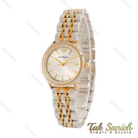 ساعت امپریوآرمانی زنانه دورنگ طلایی صفحه سیلور شماره خطی Armani-5435-L