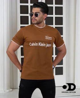 تیشرت مردانه کلوین کلاین موکا قهوه ای پارچه نخ پنبه تایلندی کبریتی ریزتضمین کیفیت