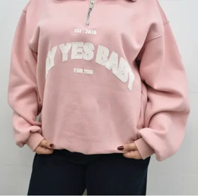 بلوز دورس نیم زیپ Yes Baby تو کرکی (صورتی)