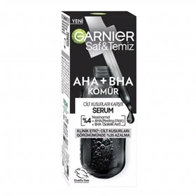 سرم لایه‌بردار و پاکسازی پوست گارنیه، Garnier مدل AHA+BHA Komur حاوی زغال فعال حجم 30 میلی‌لیتر
