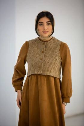 ست ژیله و سارافون کشمیر (عسلی)