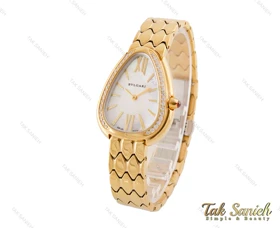 ساعت بولگاری زنانه ماری طلایی سفید نگین‌دار Bvlgari-4055-L
