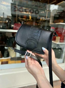 کیف چرم زنانه لنگری مشکی کوچک