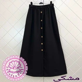 دامن لینن دکمه چوبی بلند