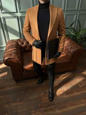 پالتو دو دکمه یقه بلیزر شتری o121