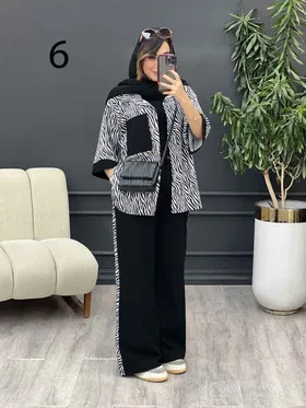 ست مانتو و شلوار تک جیب طرح دار