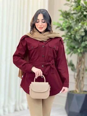 مانتو کتان دو جیب سرشانه پاگن