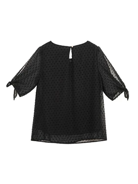 بلوز زنانه حریر آستر دار یقه گرد آستین گره‌ای 40102