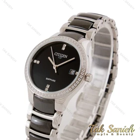 ساعت سیتیزن VIP زنانه سرامیکی دورنگین مشکی نقره ای Citizen-4853-L