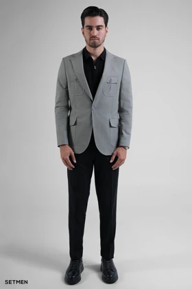 کت تک مردانه نیم آستر لینن سافاری