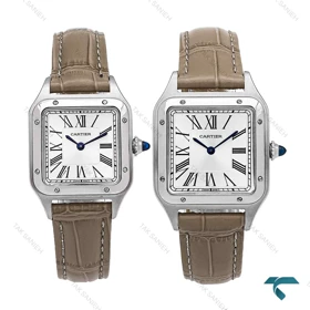 ساعت ست کارتیه سانتوس دومونت بند چرم طوسی Cartier-6704-S
