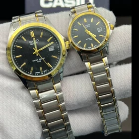 ست ساعت مچی کاسیو ترند بند دو رنگ صفحه مشکی