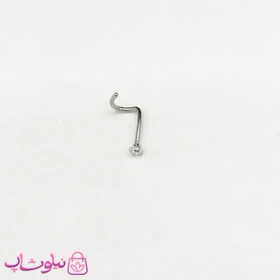 پیرسینگ بینی میخی نگین‌دار منحنی سفید نقره ای کد 218