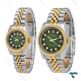 ساعت رولکس ست دورنگ طلایی صفحه سبز مشکی ایندکس نگین Rolex-7983-S